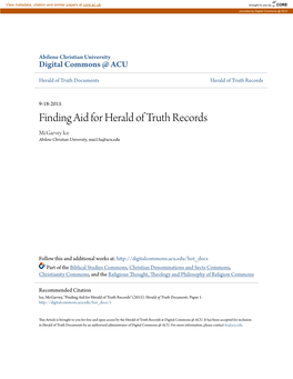 Finding Aid for Herald of Truth Records Mcgarvey Ice Abilene Christian University, Mxi13a@Acu.Edu