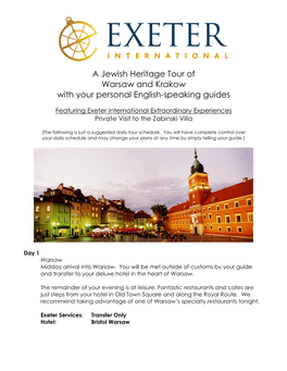 A Jewish Heritage Tour of Warsaw and Krakow with Your Personal English-Speaking Guides