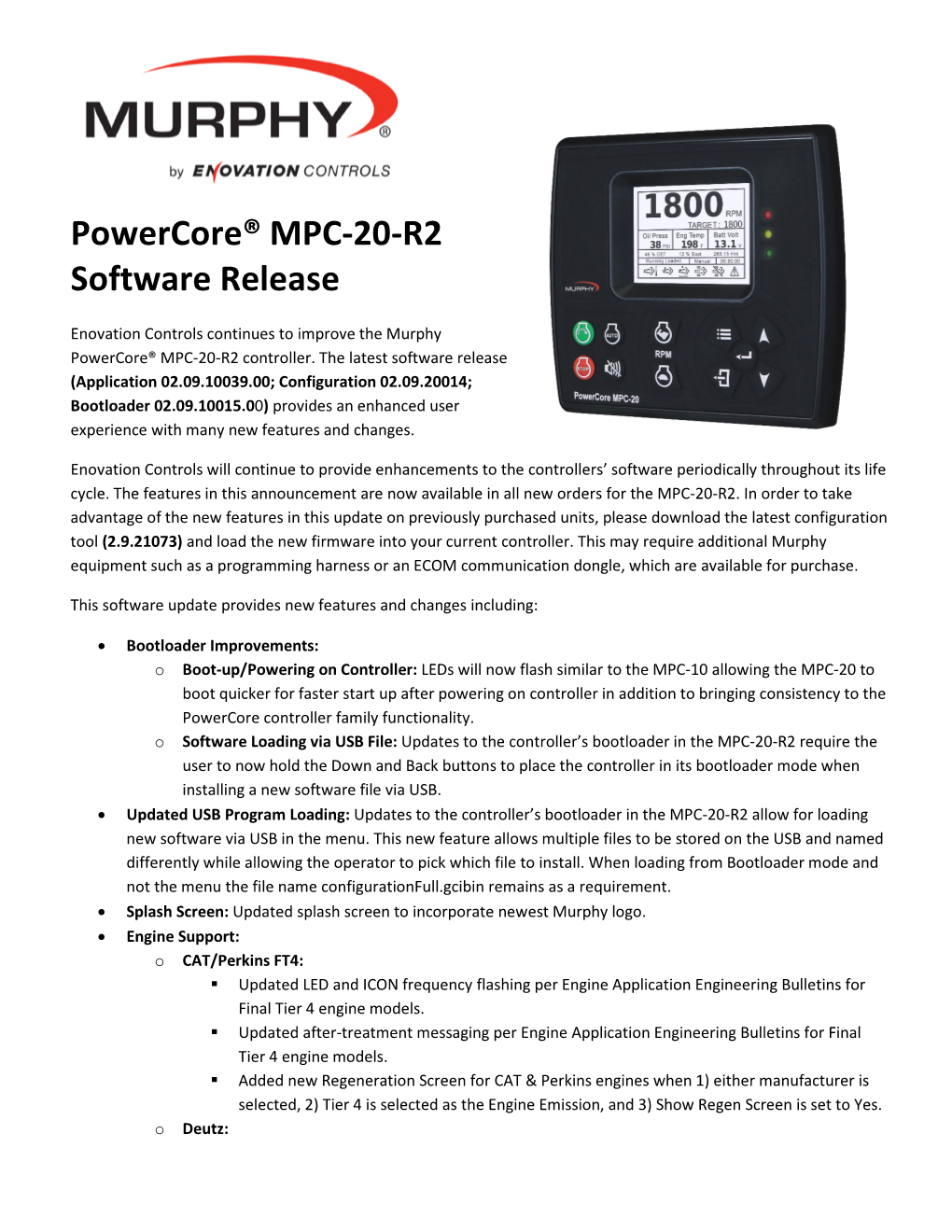 Powercore® MPC-20-R2 Software Release