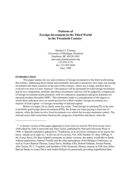 Patterns of Foreign Investment in the Third World in the Twentieth Century1