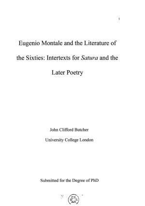 Eugenio Montale and the Literature of the Sixties: Intertexts for Satura And