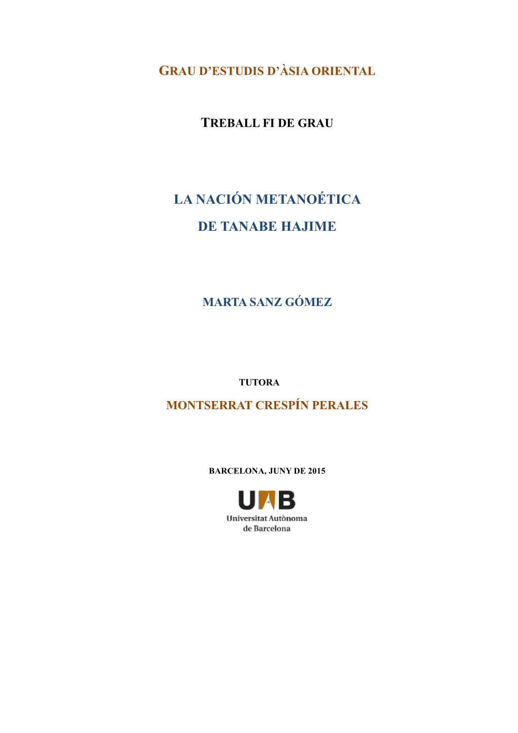 La Nación Metanoética De Tanabe Hajime