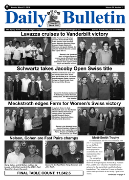 Schwartz Takes Jacoby Open Swiss Title Lavazza Cruises To