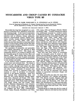 Myocarditis and Croup Caused by Coxsackie Virus Type B5 by Judith M