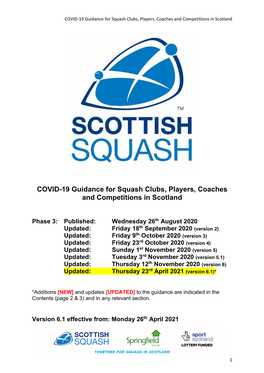 COVID-19 Guidance for Squash Clubs, Players, Coaches and Competitions in Scotland