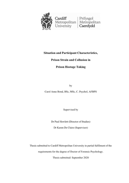 Situation and Participant Characteristics, Prison Strain And