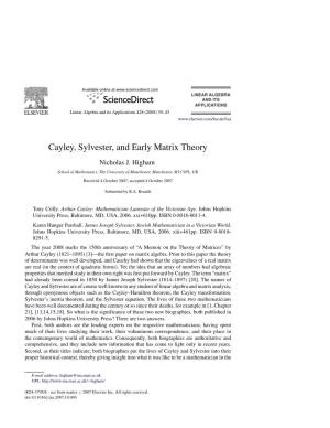 Cayley, Sylvester, and Early Matrix Theory