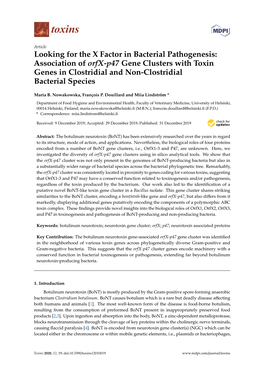 Association of Orfx-P47 Gene Clusters with Toxin Genes in Clostridial and Non-Clostridial Bacterial Species