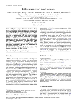 FAK Nuclear Export Signal Sequences