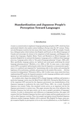 Standardization and Japanese People's Perception Toward