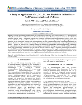 International Journal of Computer Sciences and Engineering Open Access a Study on Applications of AI, ML, DL and Blockchain in H