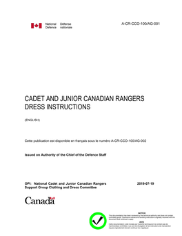 Cadet and Junior Canadian Rangers Dress Instructions