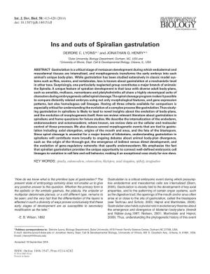 Ins and Outs of Spiralian Gastrulation DEIRDRE C