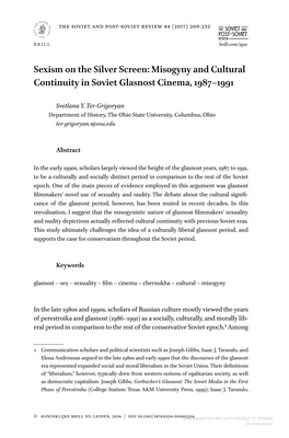Sexism on the Silver Screen: Misogyny and Cultural Continuity in Soviet Glasnost Cinema, 1987–1991