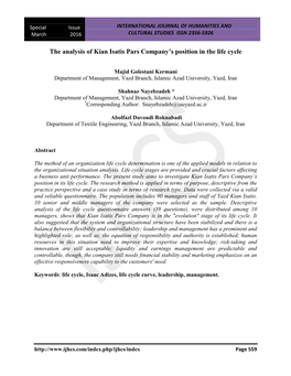 The Analysis of Kian Isatis Pars Company's Position in the Life Cycle