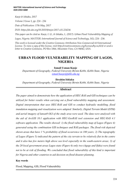 Urban Flood Vulnerability Mapping of Lagos, Nigeria