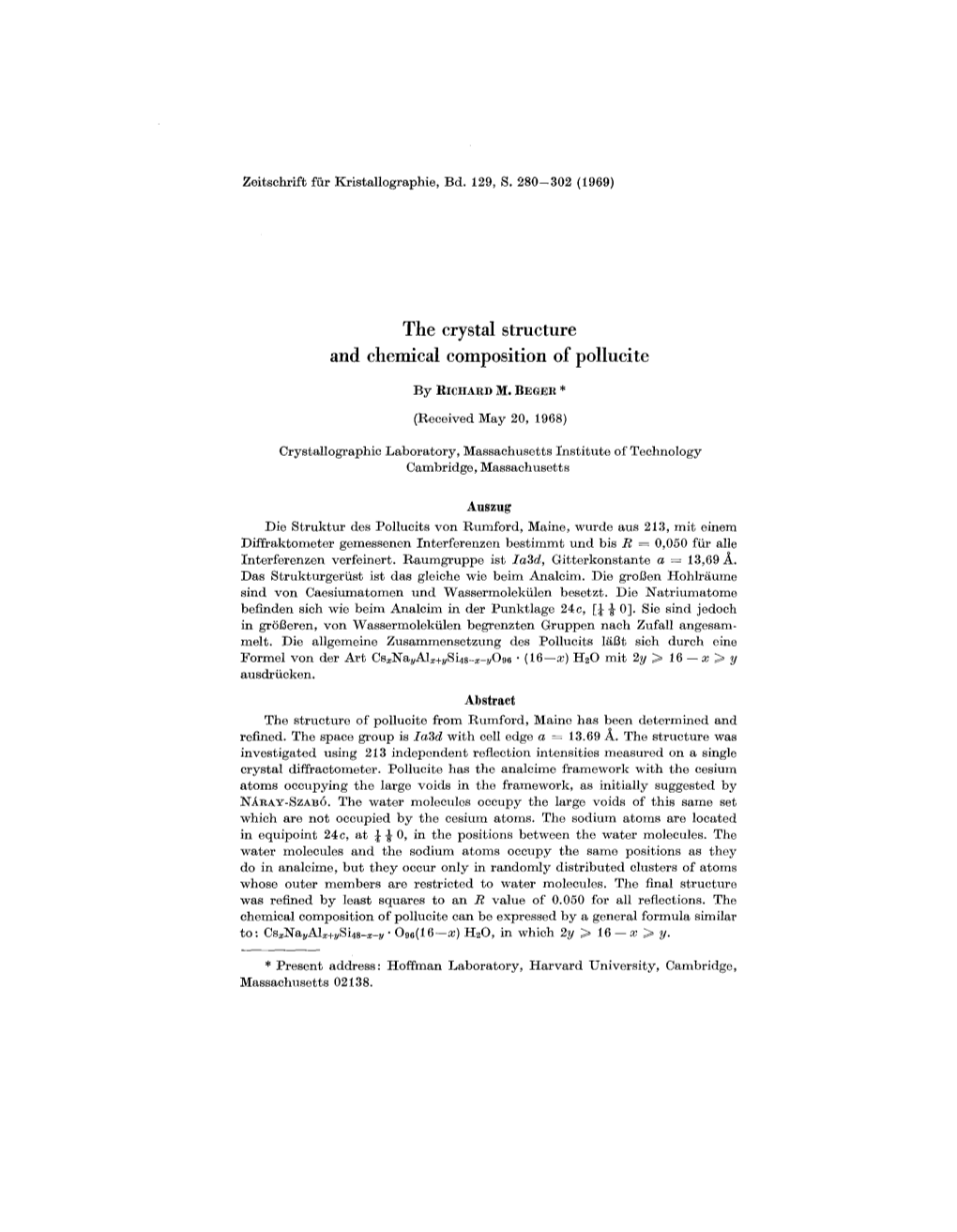 The Crystal Structure and Chemical Composition of Pollucite