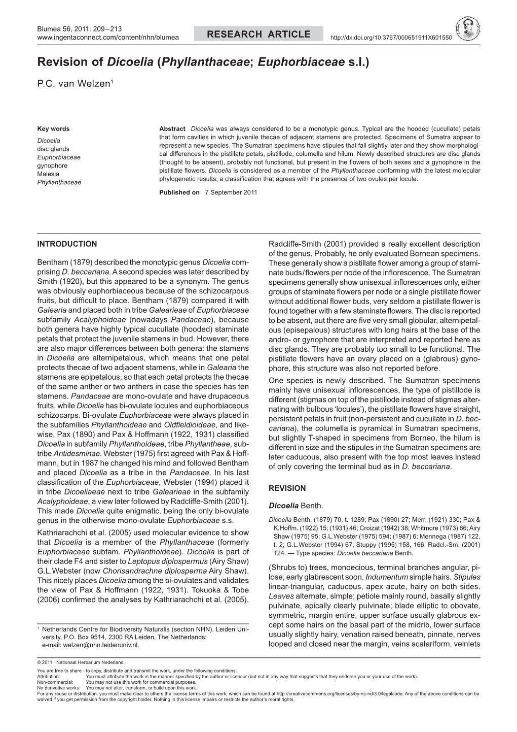 Revision of Dicoelia (Phyllanthaceae; Euphorbiaceae S.L.)