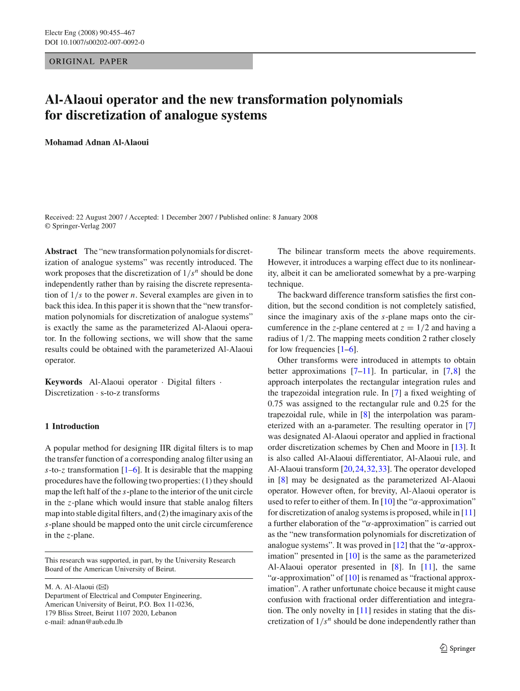 Al-Alaoui Operator and the New Transformation Polynomials for Discretization of Analogue Systems
