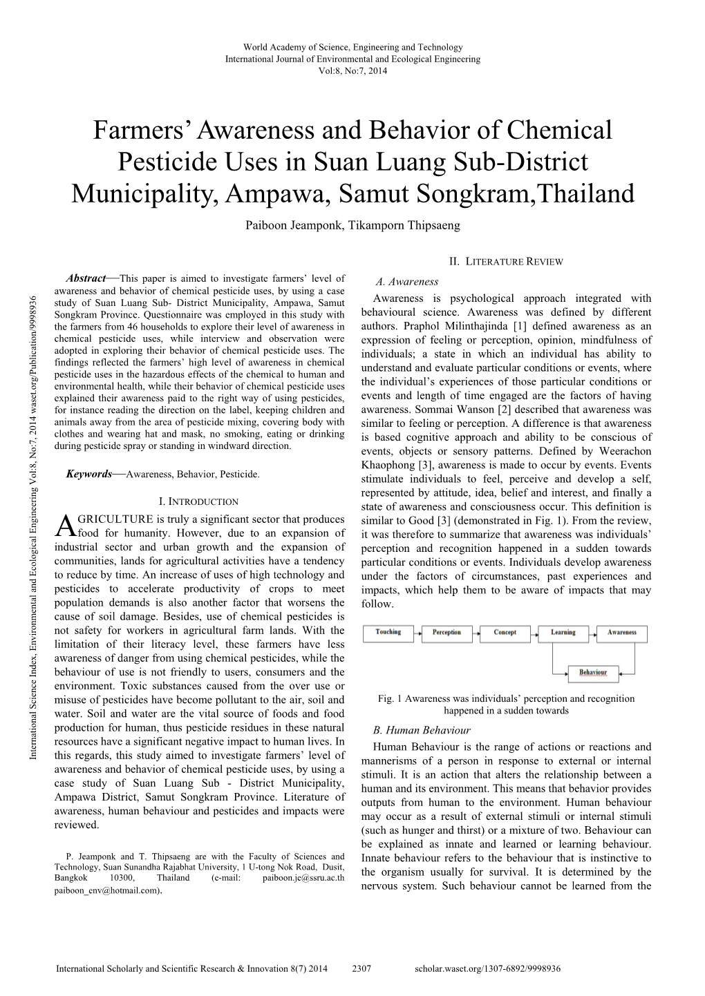 Farmers' Awareness and Behavior of Chemical Pesticide