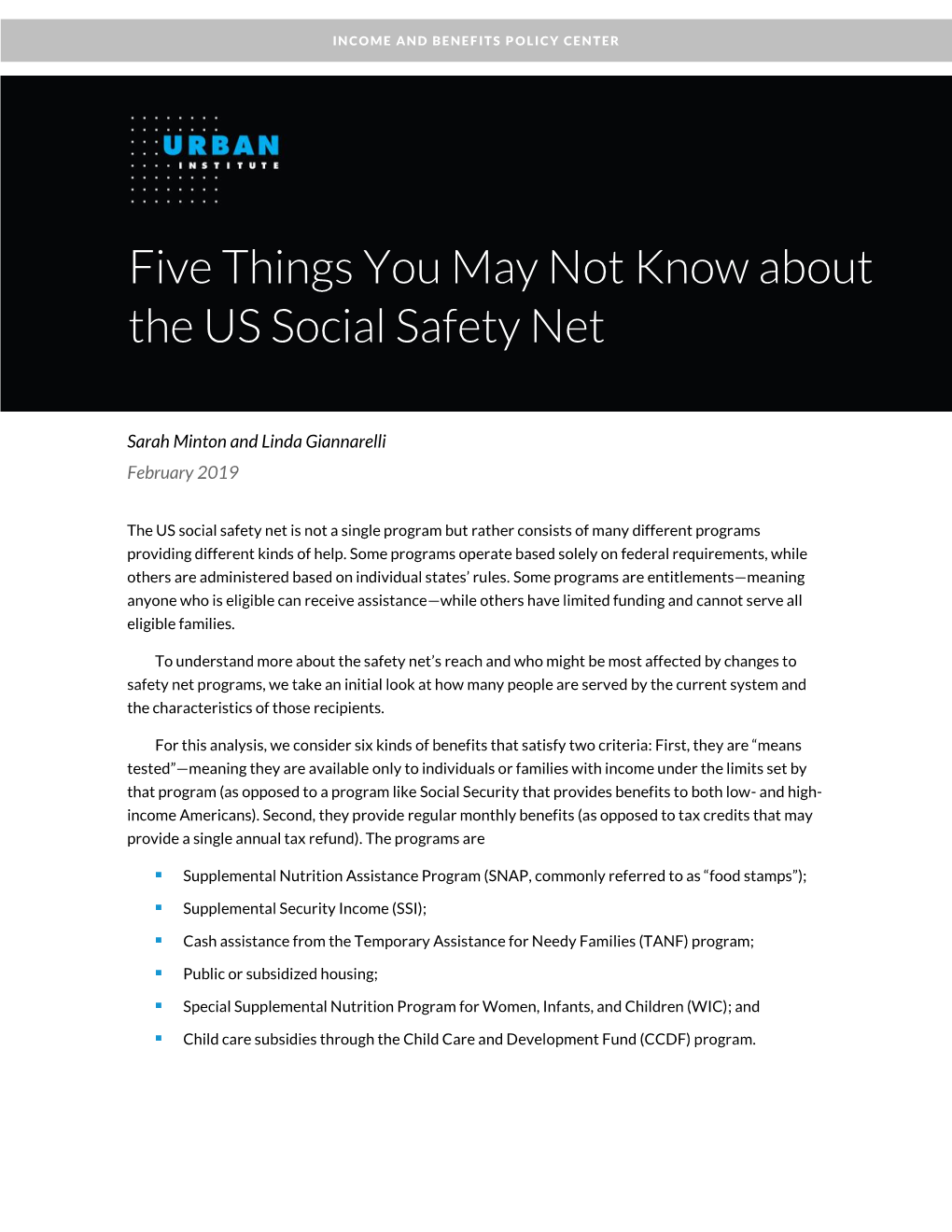 Five Things You May Not Know About the US Social Safety Net