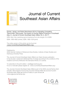 Evaluating Competing “Democratic” Discourses: the Impact on Human Rights Protection in Southeast Asia, In: Journal of Current Southeast Asian Affairs, 33, 3, 49–77