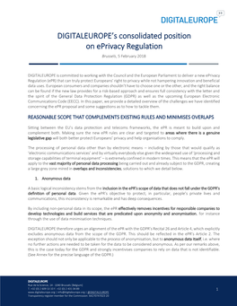 DIGITALEUROPE's Consolidated Position on Eprivacy Regulation