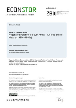 Negotiated Partition of South Africa – an Idea and Its History (1920S–1980S)