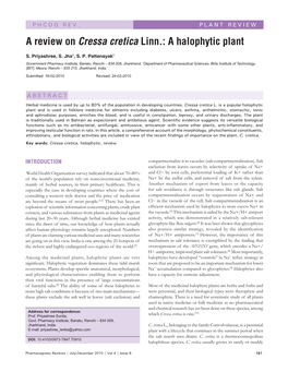 A Review on Cressa Cretica Linn.: a Halophytic Plant