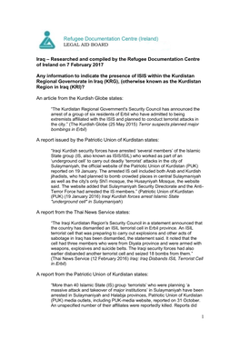 1 Iraq – Researched and Compiled by the Refugee Documentation Centre