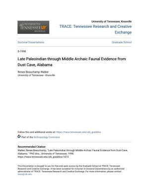 Late Paleoindian Through Middle Archaic Faunal Evidence from Dust Cave, Alabama