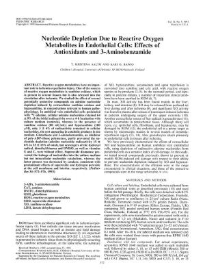 Nucleotide Depletion Due to Reactive Oxygen Metabolites in Endothelial Cells: Effects of Antioxidants and 3-Aminobenzamide