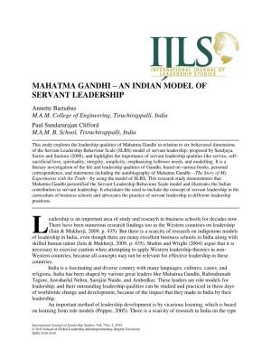 MAHATMA GANDHI – an INDIAN MODEL of SERVANT LEADERSHIP Annette Barnabas M.A.M