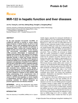 Mir-122 in Hepatic Function and Liver Diseases