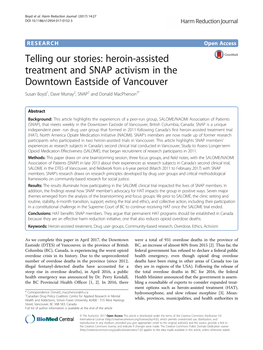 Heroin-Assisted Treatment and SNAP Activism in the Downtown Eastside of Vancouver Susan Boyd1, Dave Murray2, SNAP2 and Donald Macpherson3*