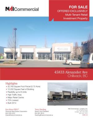 FOR SALE 45833 Alexander Ave Chilliwack, BC