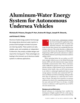 Aluminum-Water Energy System for Autonomous Undersea Vehicles