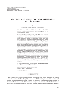 Sea Level Rise and Flood Risk Assessment in Itä-Uusimaa