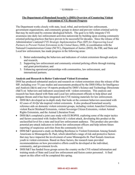 DHS) Overview of Countering Violent Extremism (CVE) Recent Progress