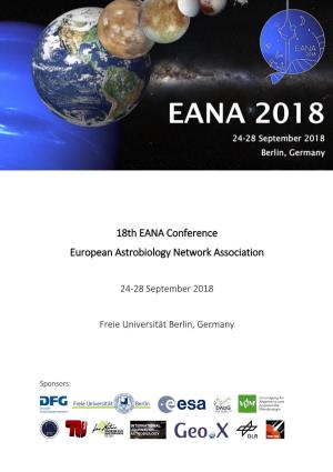 18Th EANA Conference European Astrobiology Network Association
