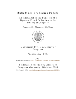 Ruth Mack Brunswick Papers [Finding Aid]. Library of Congress. [PDF