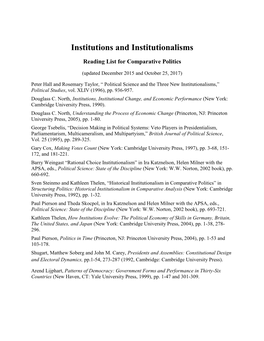 Institutions and Institutionalisms