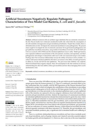 Artificial Sweeteners Negatively Regulate Pathogenic Characteristics of Two Model Gut Bacteria, E. Coli and E. Faecalis