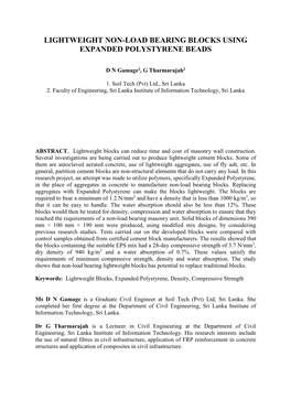 Lightweight Non-Load Bearing Blocks Using Expanded Polystyrene Beads