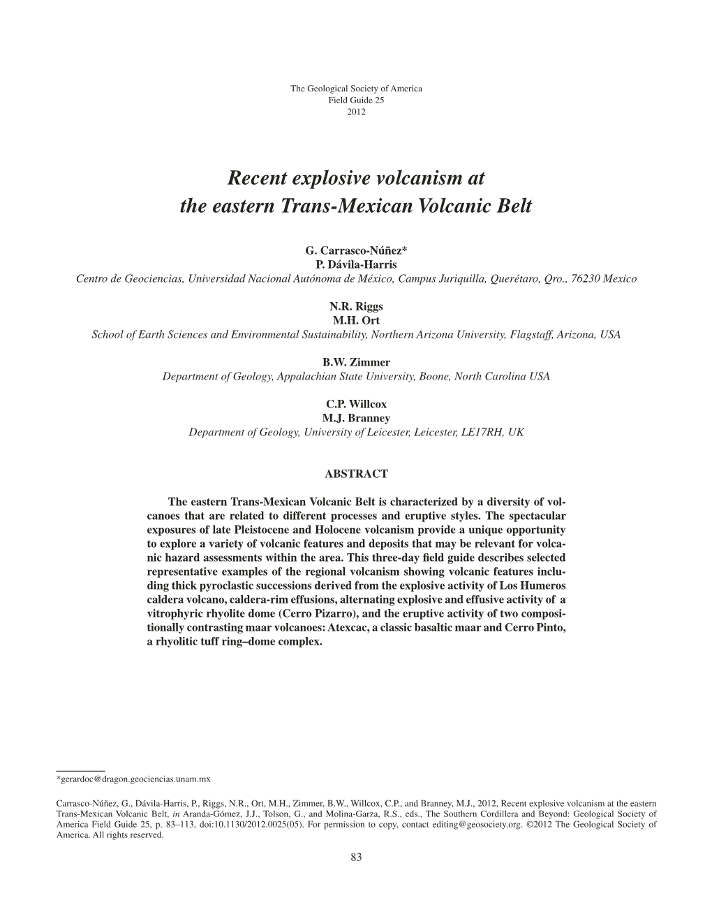 Recent Explosive Volcanism at the Eastern Trans-Mexican Volcanic Belt