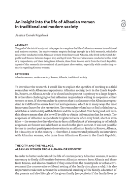 An Insight Into the Life of Albanian Women in Traditional and Modern Society OPEN ACCESS Jessica Cenek Koprlová