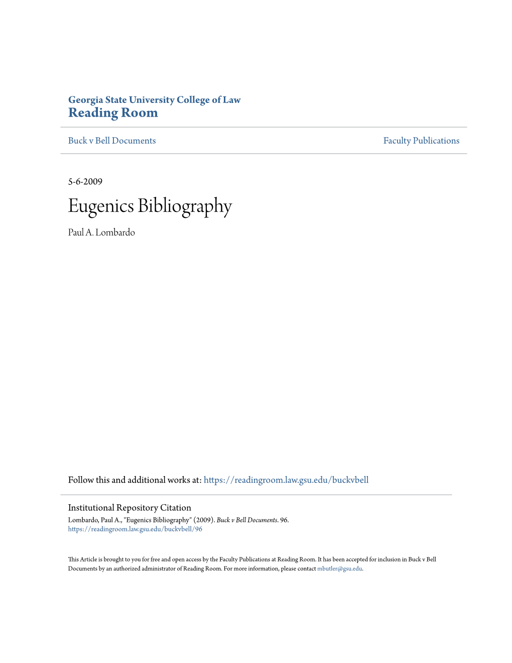 Eugenics Bibliography Paul A