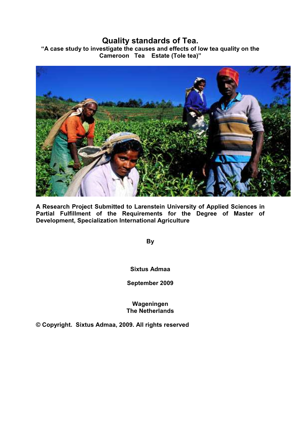 Quality Standards of Tea. “A Case Study to Investigate the Causes and Effects of Low Tea Quality on the Cameroon Tea Estate (Tole Tea)”