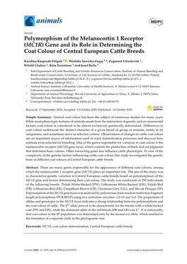 Polymorphism of the Melanocortin 1 Receptor (MC1R) Gene and Its Role in Determining the Coat Colour of Central European Cattle Breeds