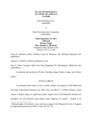 Kastning V. State Farm – Minnesota Court of Appeals